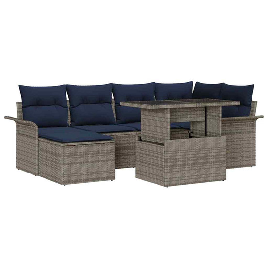 Ensemble de canapé de jardin avec coussin 7 pcs gris polyrotin
