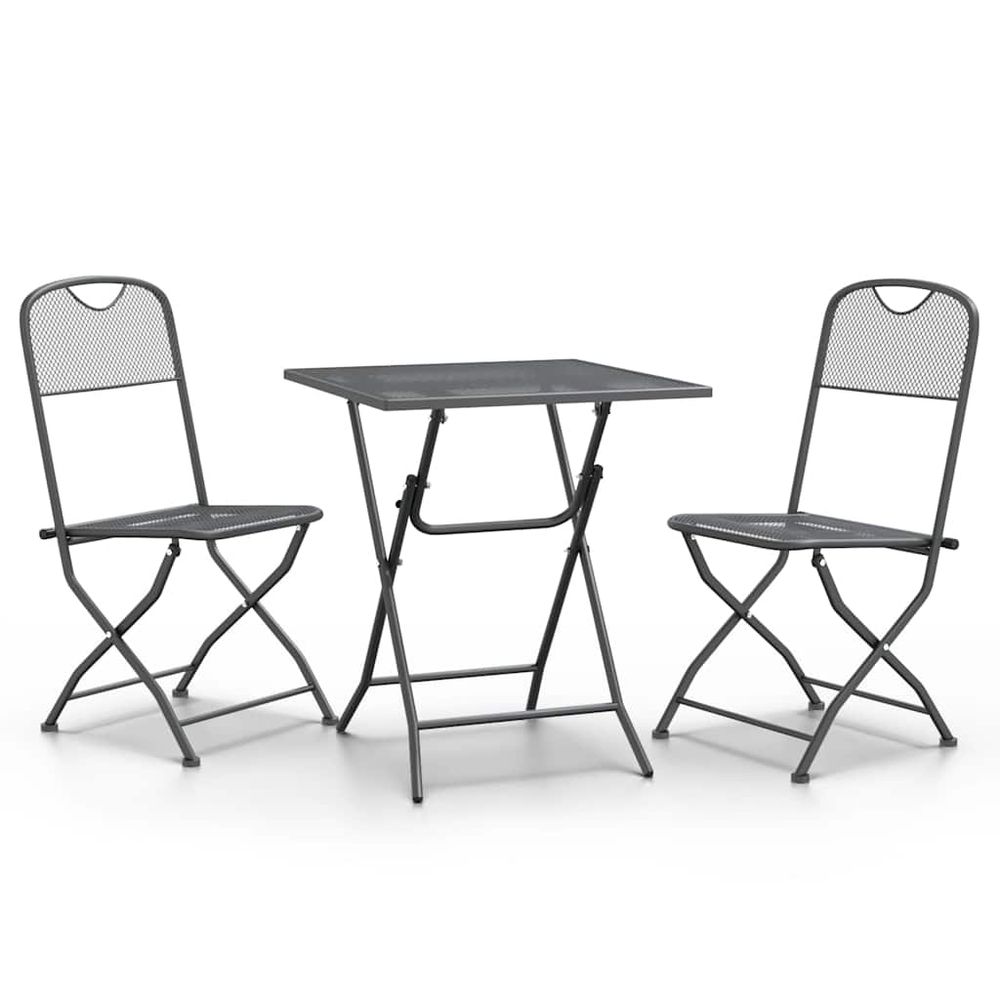 Ensemble à manger de jardin 3 pcs maille métal anthracite