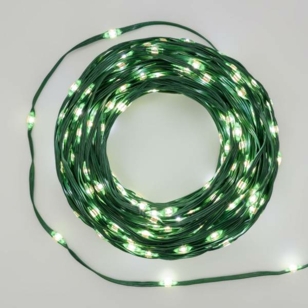 Guirlande lumineuse gouttes 45m 600 led haute luminosité blanc froid 8 animations câble vert ip44 lotti