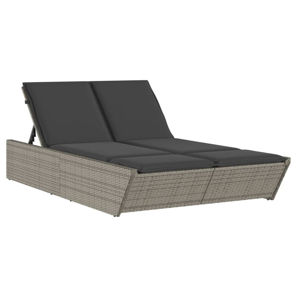 Chaise longue double avec coussins gris résine tressée bain de soleil