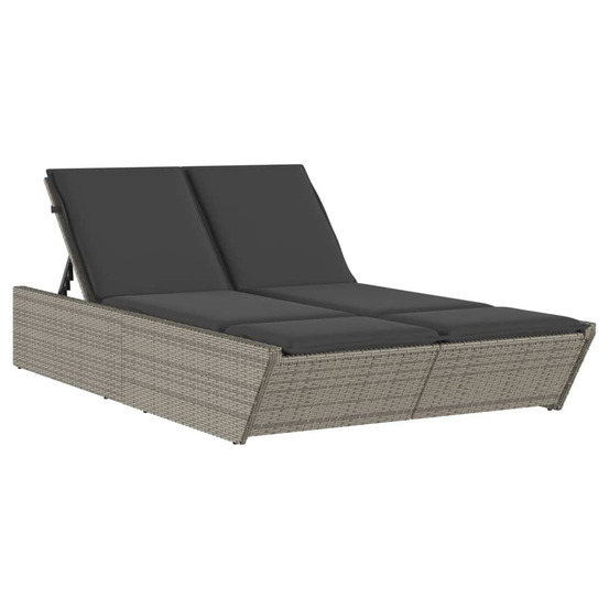 Chaise longue double avec coussins gris résine tressée bain de soleil