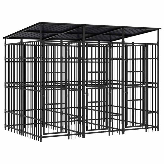 Chenil extérieur acier avec toit 5,53 m² pour jardin noir