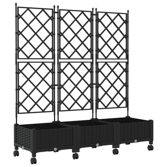 Bac de jardin avec treillis et roues 3 pc noir pp