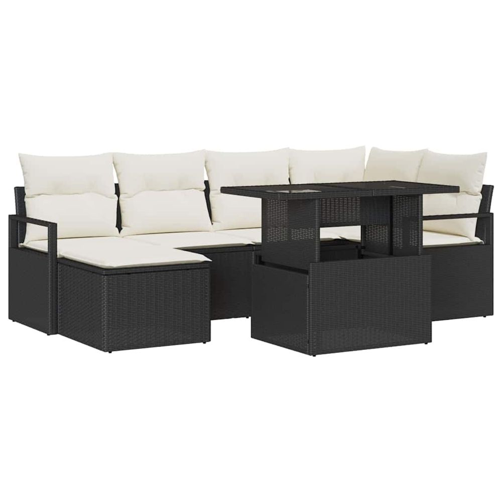 Ensemble de canapé de jardin 7 pc noir et crème polyrotin