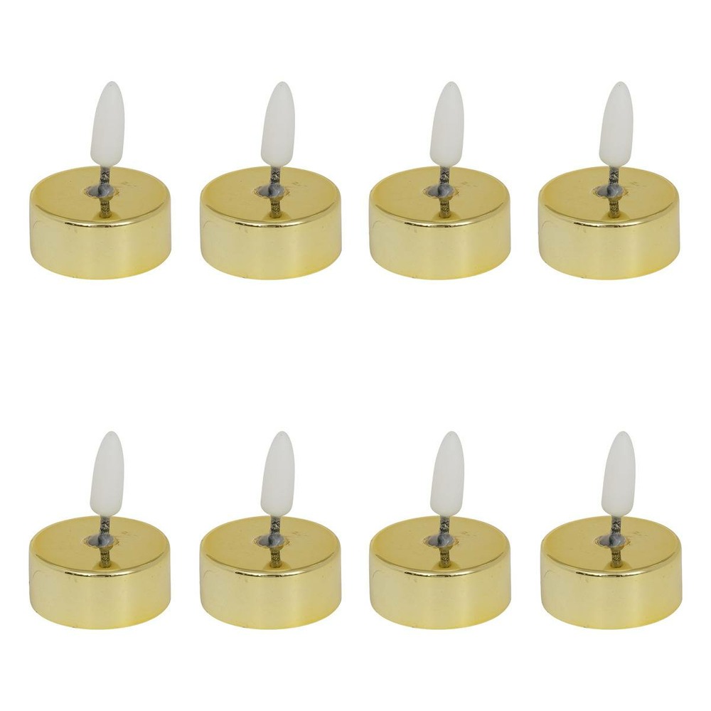 Lot de 8 bougies led chauffe-plats d.5,5cm métal doré