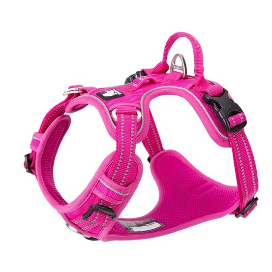 Harnais chien country plus + dressage anti traction & promenade - réfléchissant - XL : 80 - 95 cm - Rose