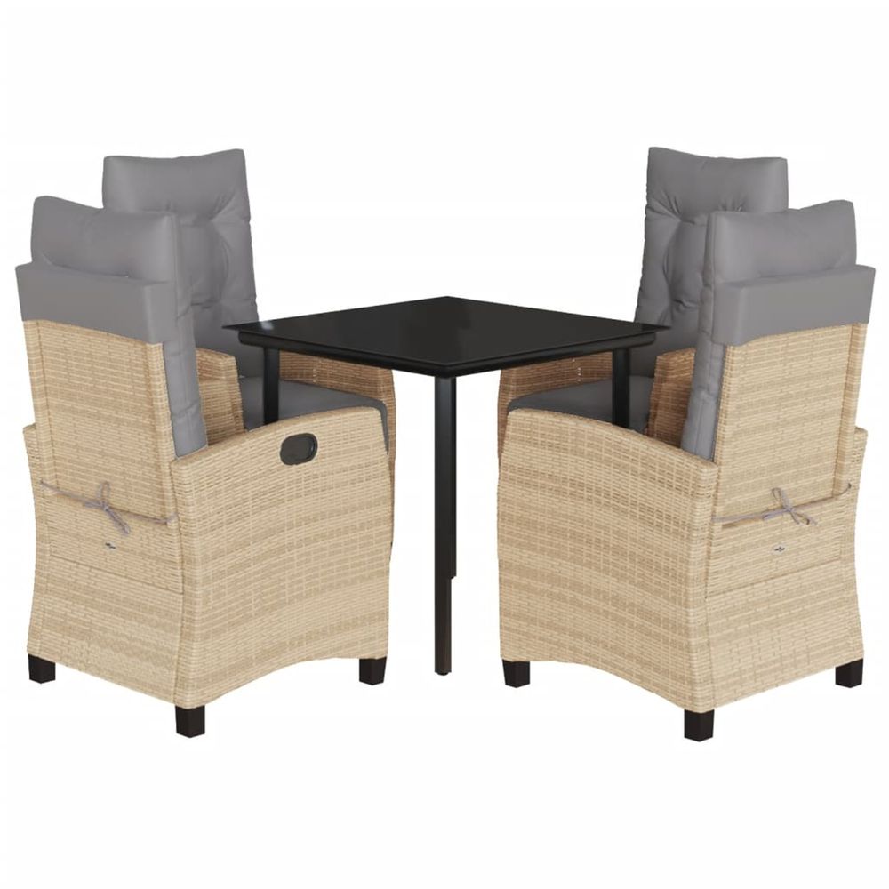 Ensemble à manger de jardin coussins 5 pcs mélange beige rotin