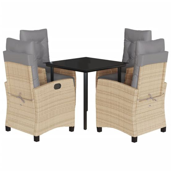 Ensemble à manger de jardin coussins 5 pcs mélange beige rotin