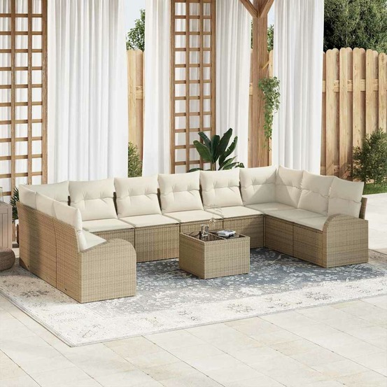 Ensemble de canapés avec coussin 11 pcs beige polyrotin