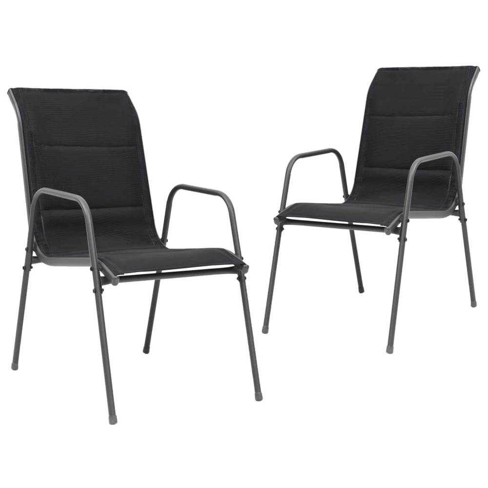 Chaises empilables de jardin lot de 2 acier et textilène noir