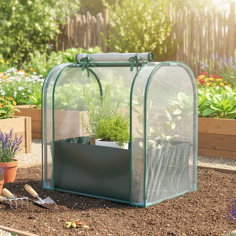 Mini serre de jardin acier plastique 68 x 50 x 70 cm vert foncé balcon sac de culture - comfortxl outdoor living
