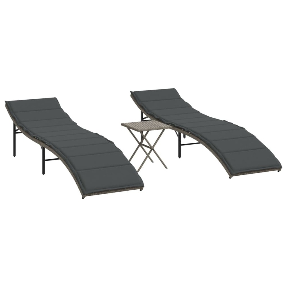 Chaises longues lot de 2 avec table gris résine tressée