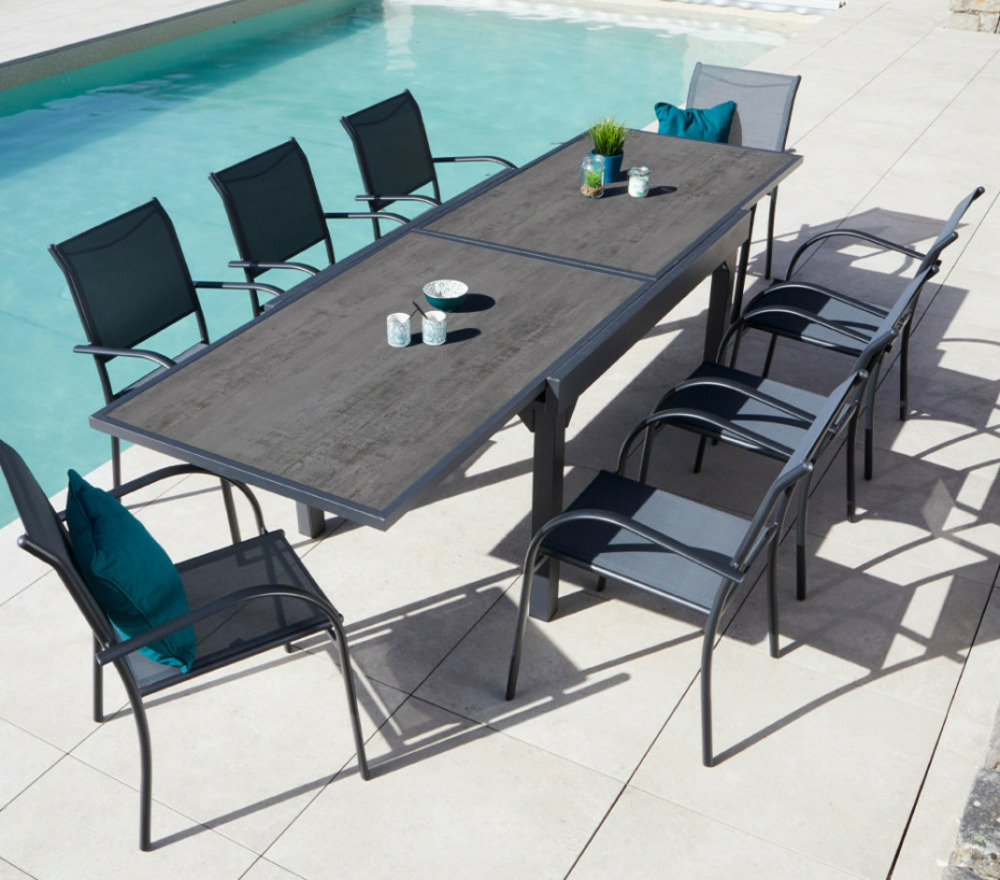 Ensemble table et chaises de jardin - 8 places - gris anthracite - honfleur xl spc beziers ardoise
