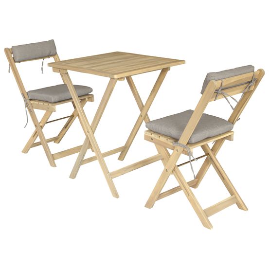 Ensemble table et chaises 2 places en acacia et coussins sable benagil