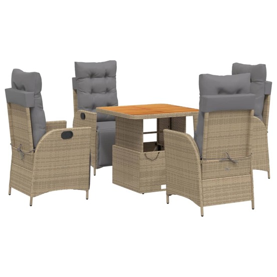 Ensemble à manger de jardin avec coussins 5pcs beige poly rotin