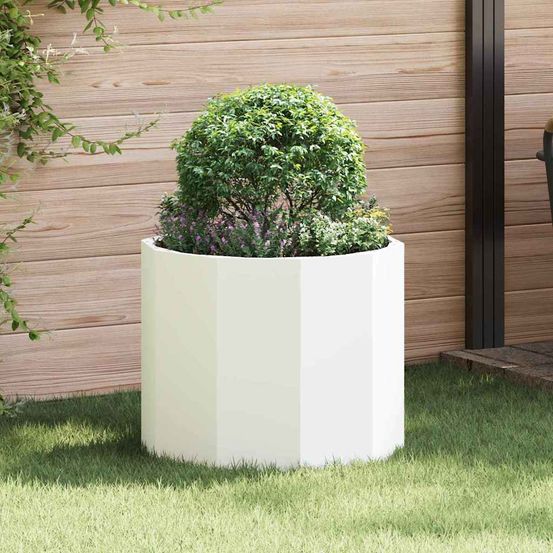 Jardinière ronde en acier pour balcon et terrasse blanc 60x60x50 cm
