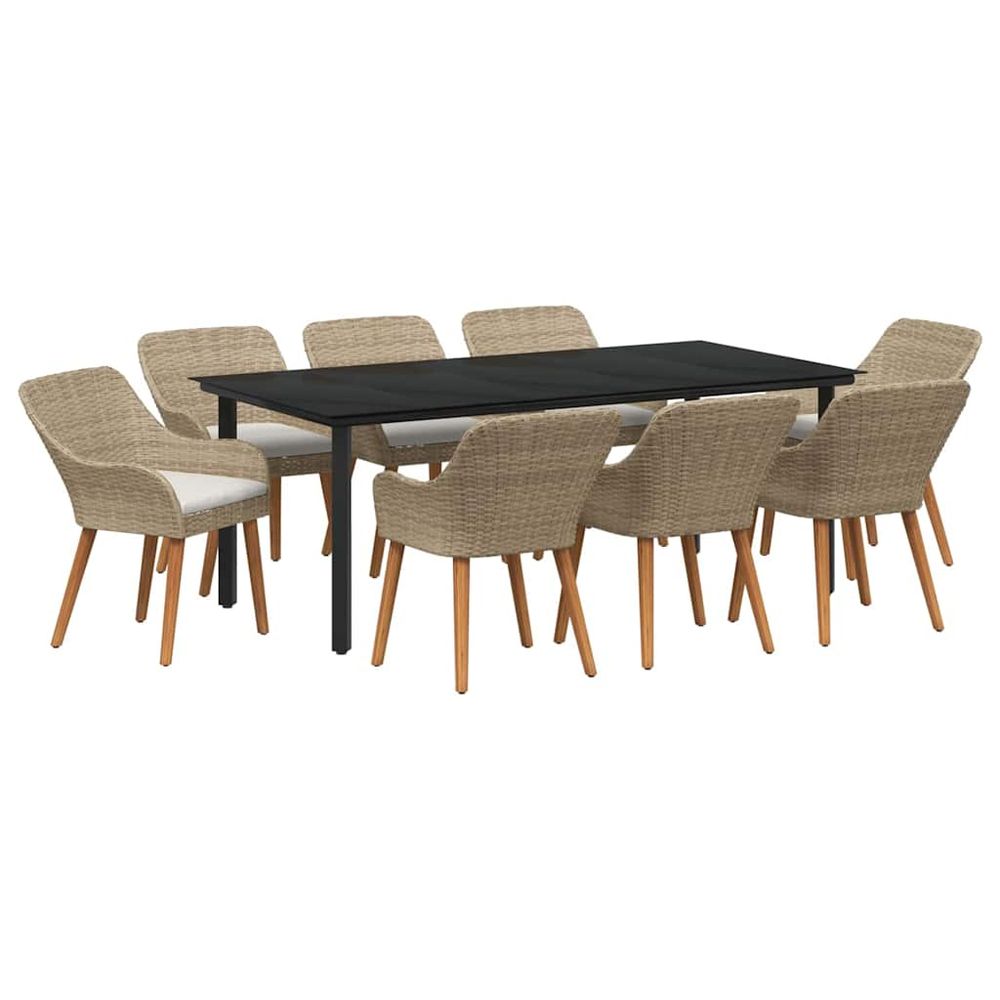 Ensemble de salle à manger pour jardin 9 pc beige polyrotin