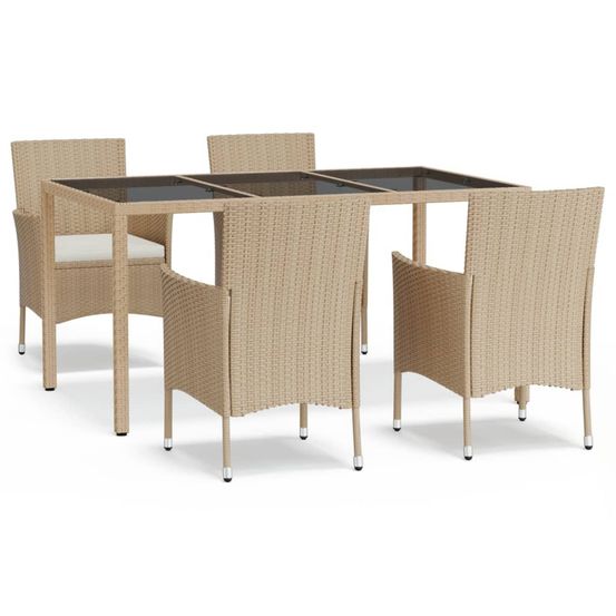 Ensemble à manger de jardin avec coussins 5pcs beige poly rotin