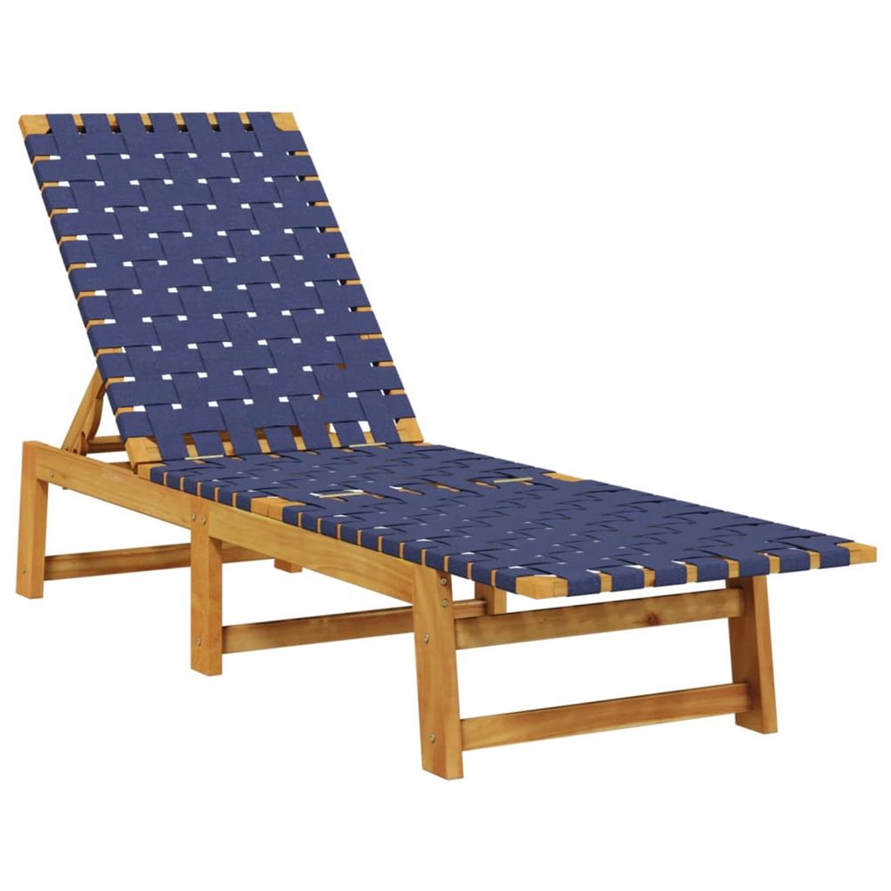 Chaises longues bleu foncé bois d'acacia solide et tissu