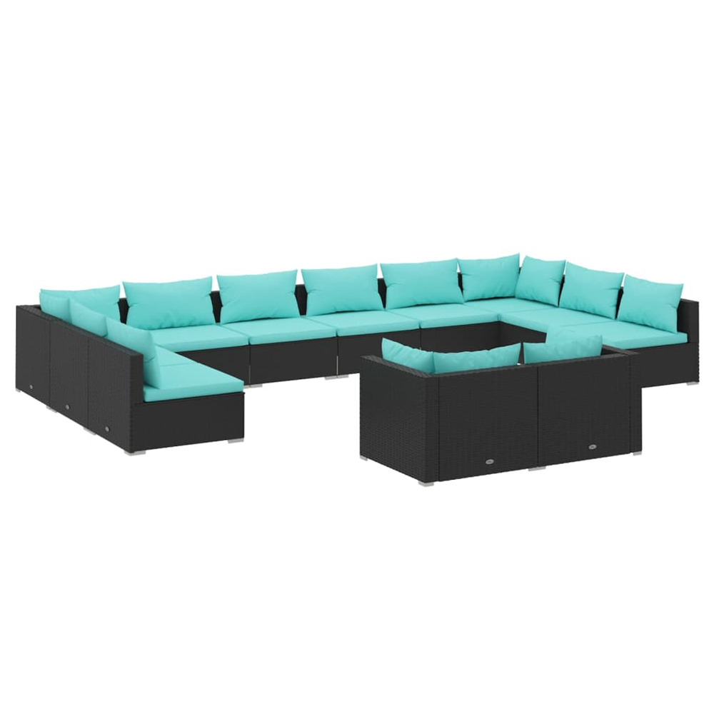 Salon de jardin 12 pcs avec coussins noir résine tressée