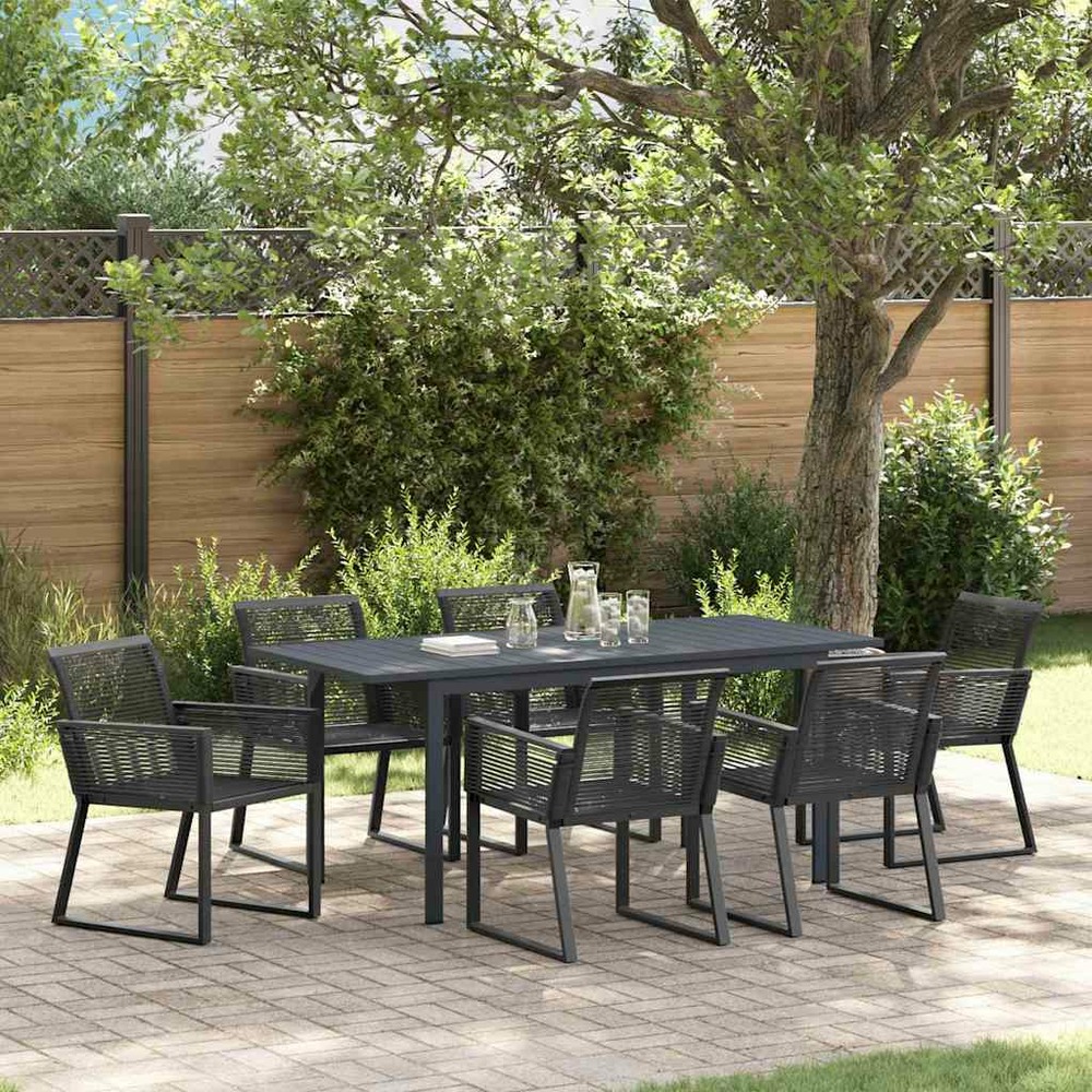 Ensemble de salle à manger pour jardin 7 pcs noir polyrotin