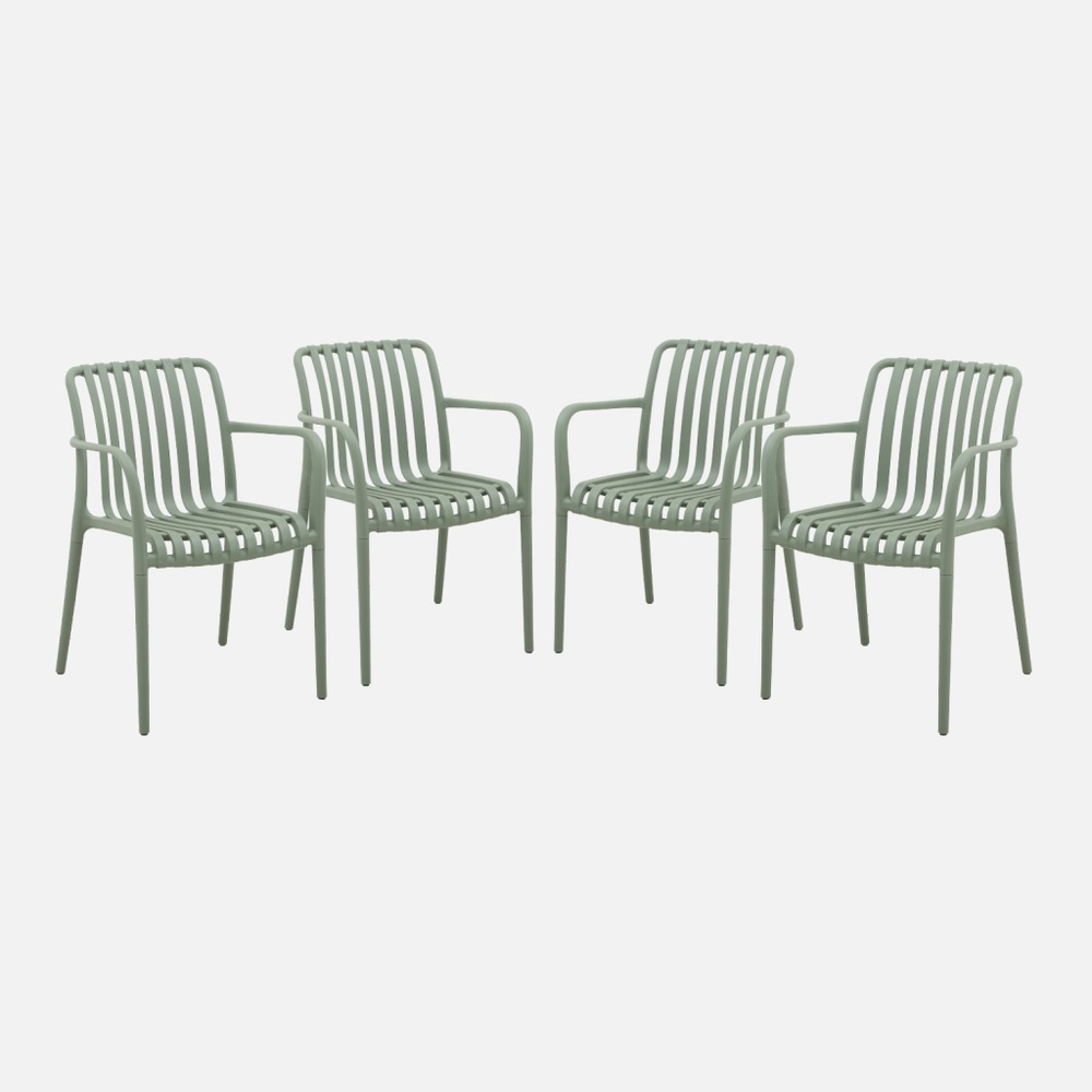 Lot de 4 fauteuils de jardin en plastique, empilables, design linéaire