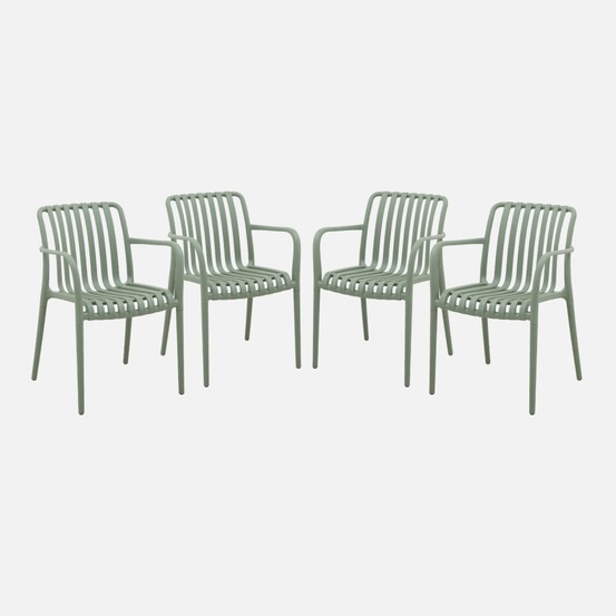 Lot de 4 fauteuils de jardin en plastique, empilables, design linéaire