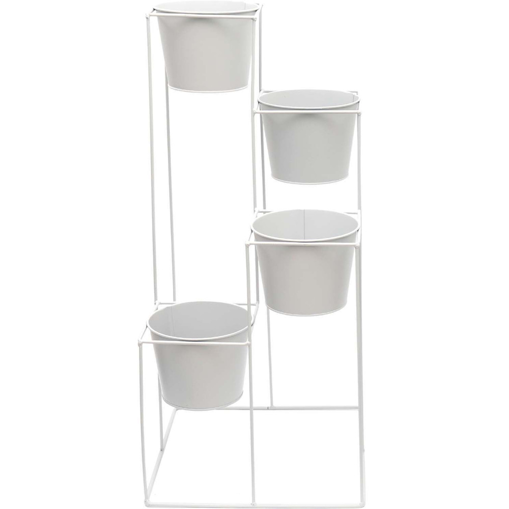 Support à plantes 4 jardinières en métal scandi 30 x 70 cm blanc