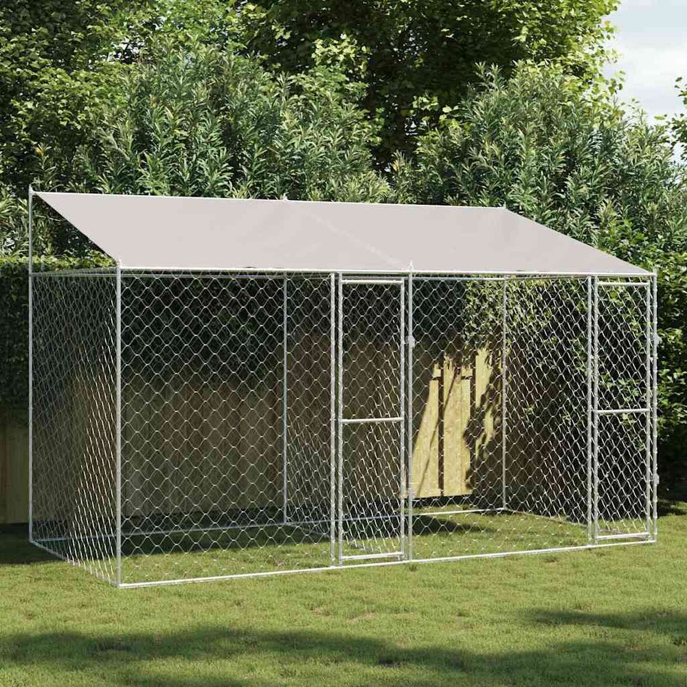 Enclos chenil extérieur acier galvanisé pour grand chien jardin 400x200cm