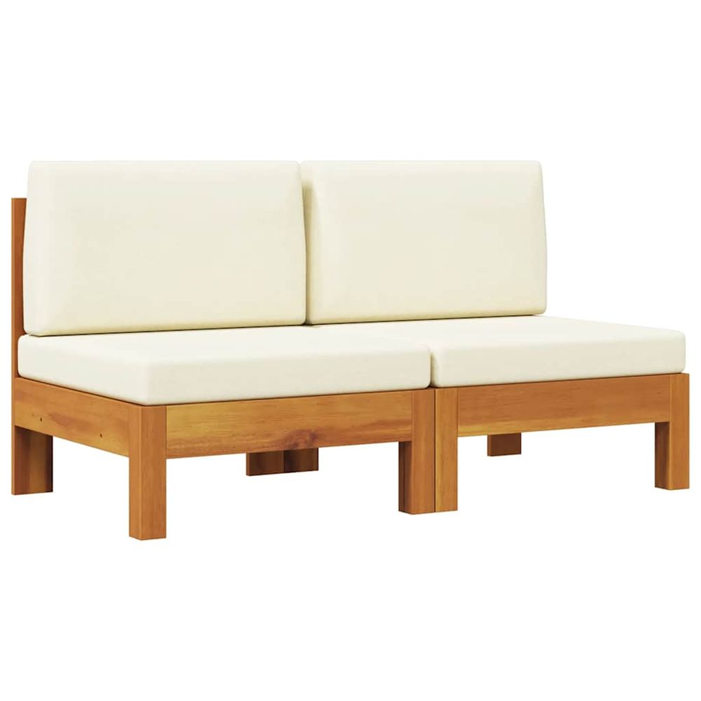 Canapés centraux 2 pcs avec coussins blanc crème acacia solide