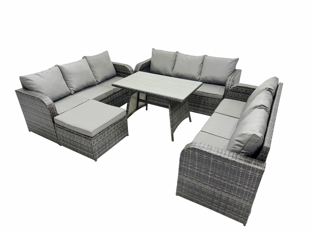 10 places salon de jardin avec table à manger rectangulaire grand tabouret patio ensemble de canapés en rotin