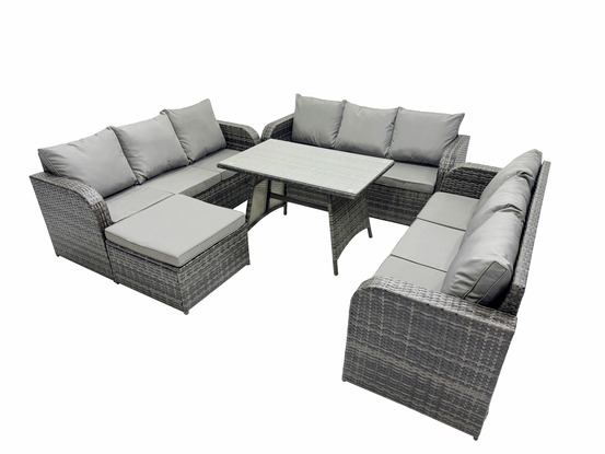 10 places salon de jardin avec table à manger rectangulaire grand tabouret patio ensemble de canapés en rotin