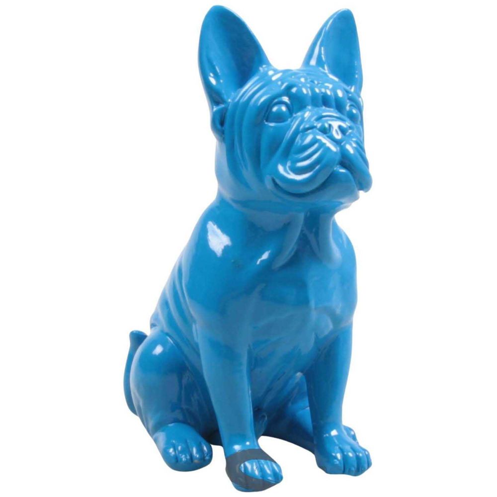 Bouledogue français en résine 20 cm bleu