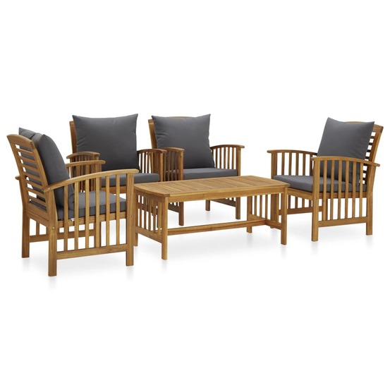 Salon de jardin 5 pcs avec coussins bois d'acacia solide