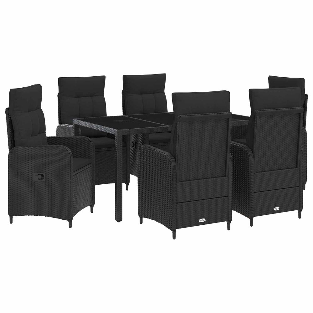 Ensemble de repas extérieur 7 pc noir polyrotin