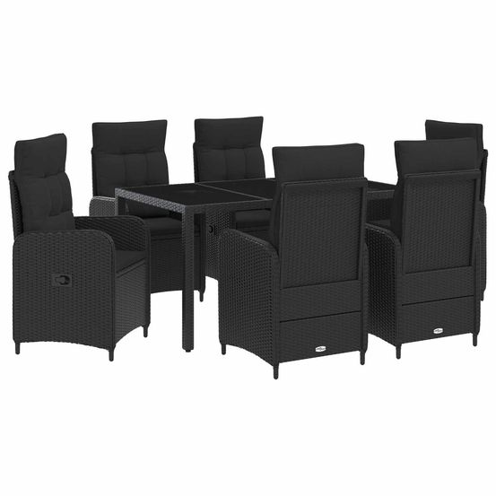Ensemble de repas extérieur 7 pc noir polyrotin