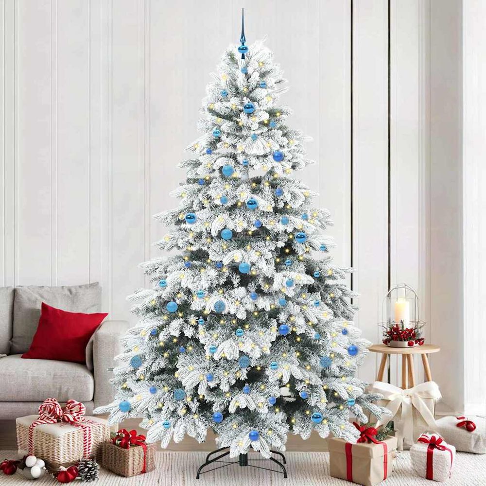 Arbre de noël vert 240 cm, kit complet prêt à poser avec 300 led et boules assorties
