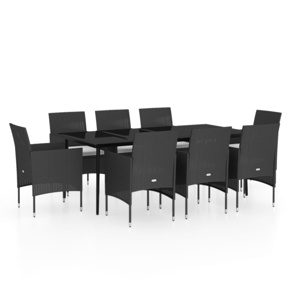 Ensemble à manger de jardin avec coussins 9 pcs noir