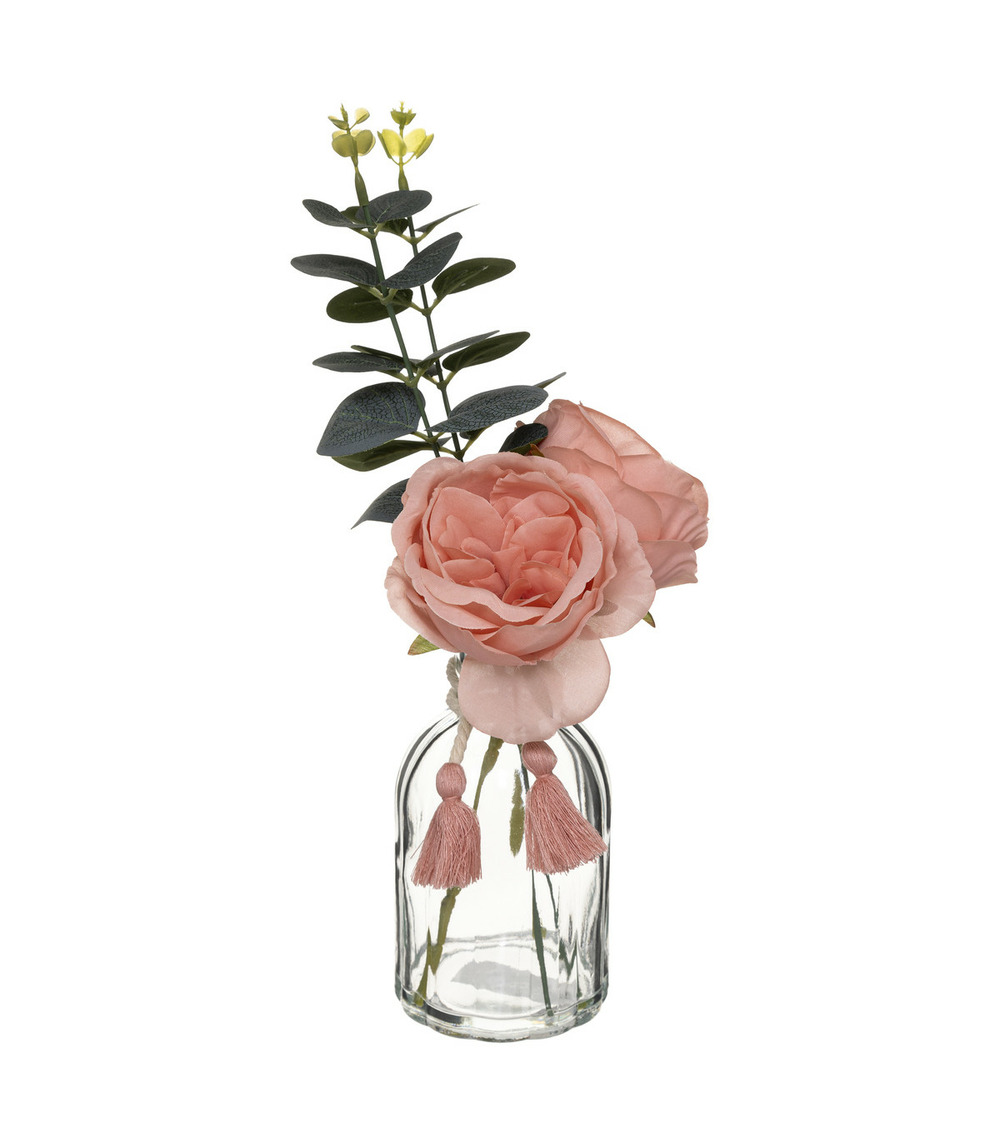 Composition florale artificielle vase en verre h 30 cm