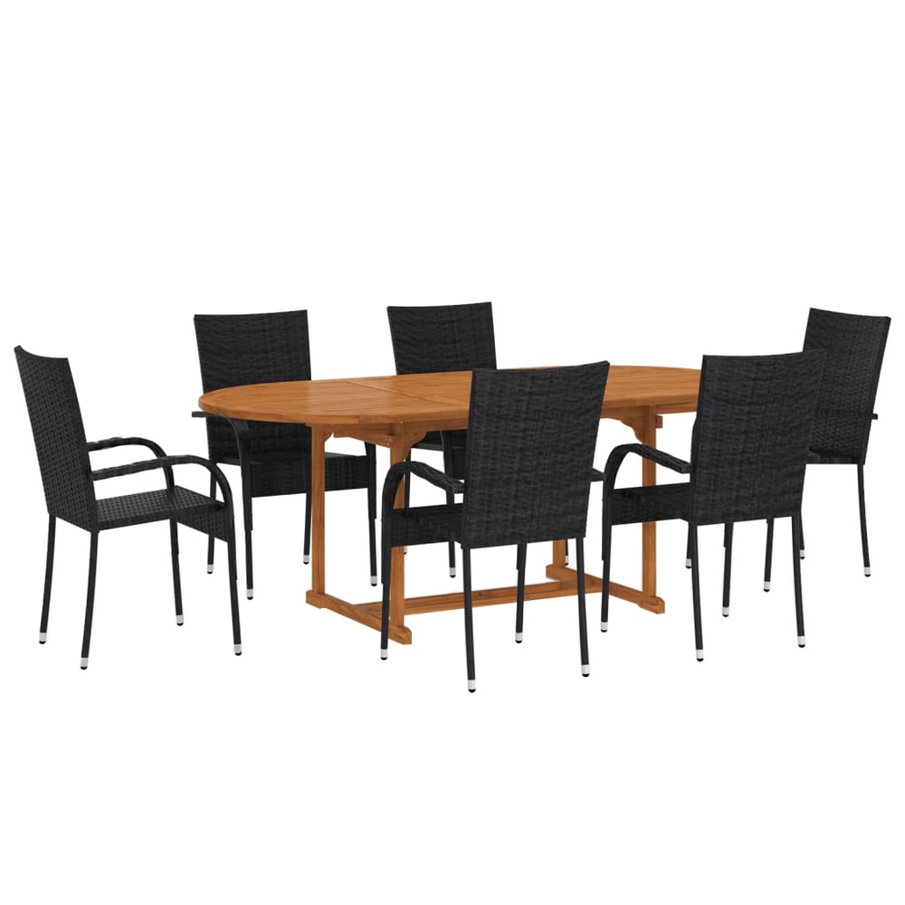 Ensemble à manger de jardin 7 pcs résine tressée noir