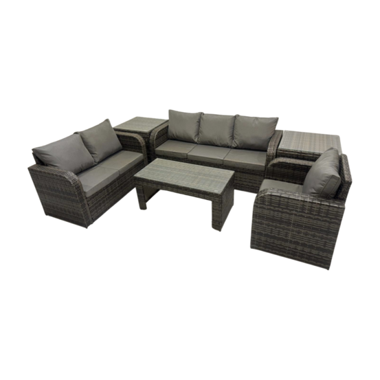 6 places dossier haut salon de jardin avec canapé d'amour table basse rectangulaire 2 tables d'appoint ensemble de canapés en rotin