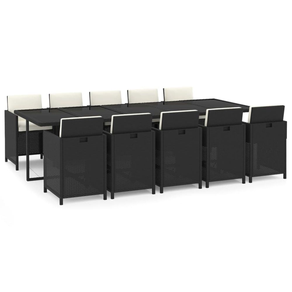 Ensemble à manger de jardin coussins 11 pcs résine tressée noir