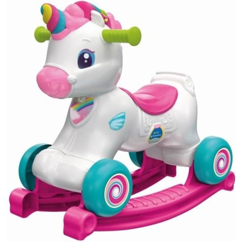 Licorne a bascule et a roues - - rose - capteur de caresse et détecteur de mouvement