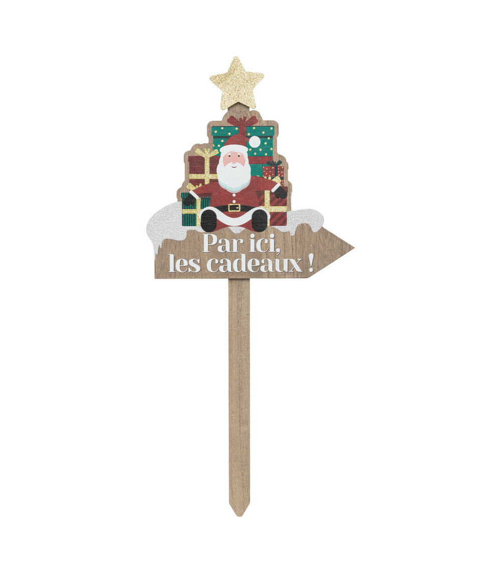 Pancarte père noël en bois avec cadeaux et message h 60 cm