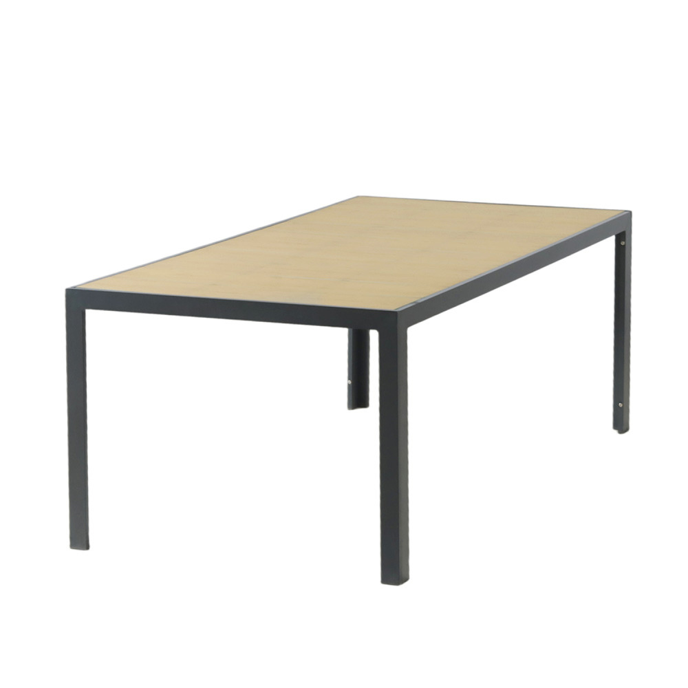 Table de jardin 200cm en aluminium et avec plateau en verre trempé effet bois lagos