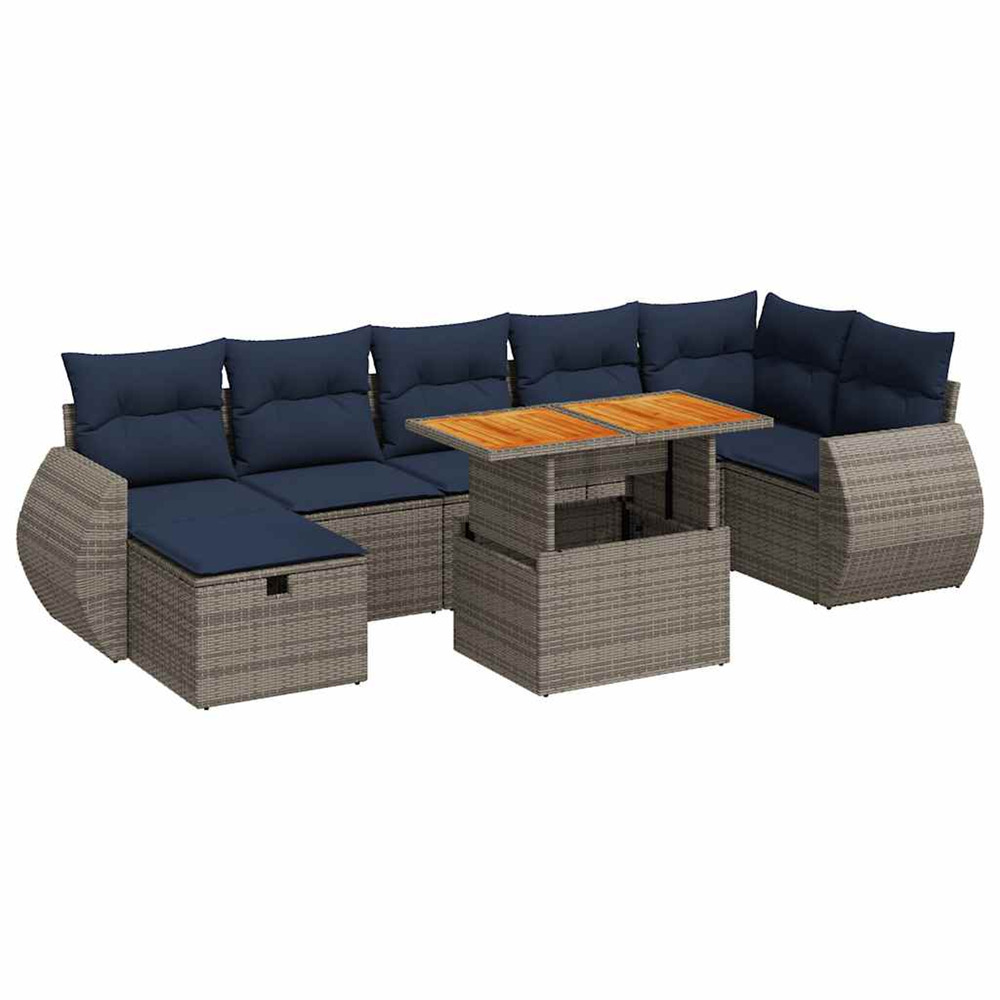 Salon de jardin avec coussins 8 pcs gris résine tressée acacia