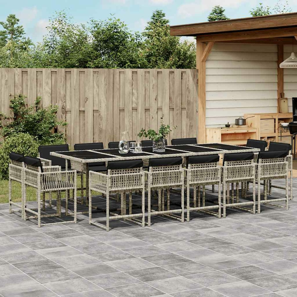 Ensemble à manger de jardin et coussins 15 pcs gris clair rotin