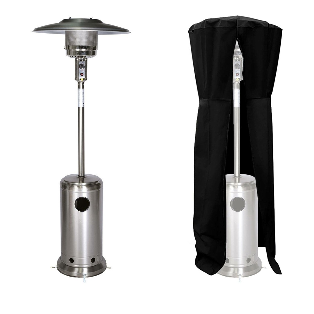 Kohala - parasol chauffant acier inoxydable gris - chauffage d'extérieur à gaz - surface de chauffe 30m2 - housse noire - allumage