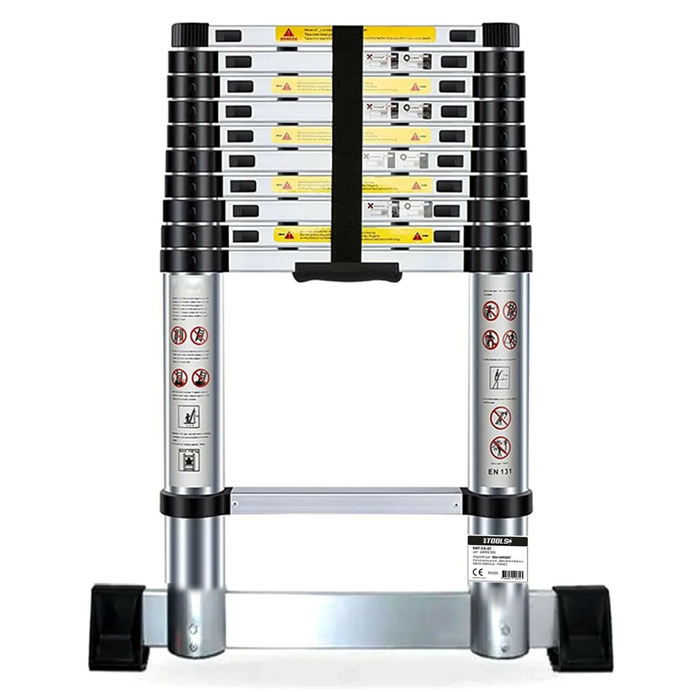 Échelle télescopique bm tools 3,8m en alu avec stabilisateur - charge 150kg pliable extensible unique droite multi-fonction