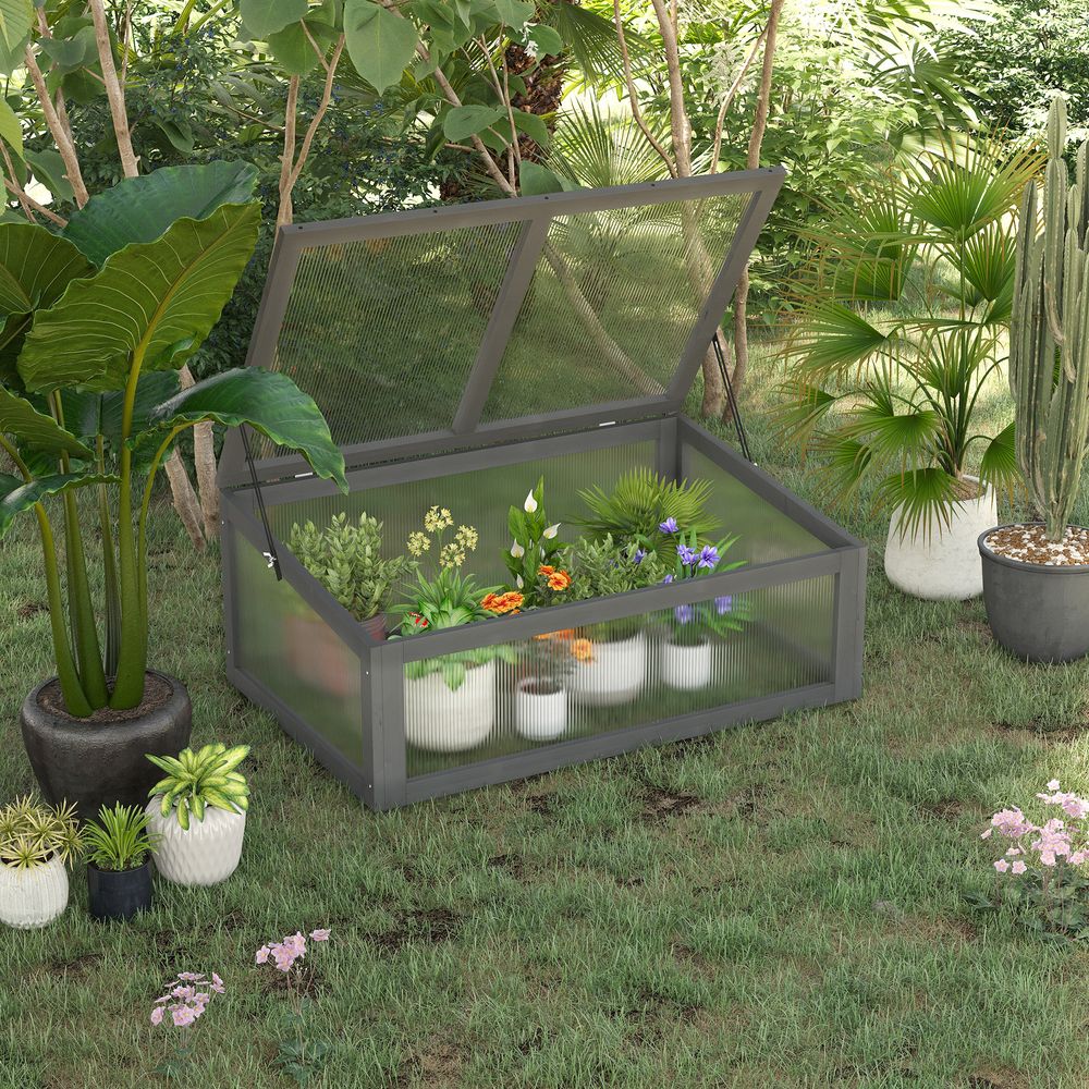 Mini serre châssis bois jardin protection semis polycarbonate 100x65cm gris - comfortxl outdoor living